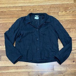 Talbots Blazer Jacket Women's 10 Black Irish Linen Long Sleeve Lined Pockets